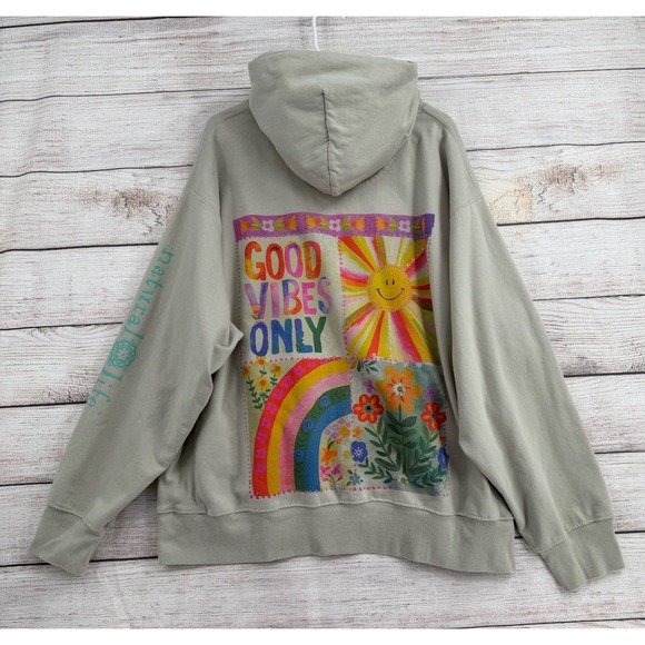 NATURAL LIFE Tops - Natural Life Hoodie Women XXL Sage Green Good Vibes Only Graphic Pullover